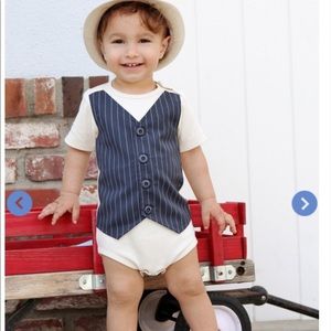 Rugged Butts 3-6M ivory w/gray pinstripe 1 piece